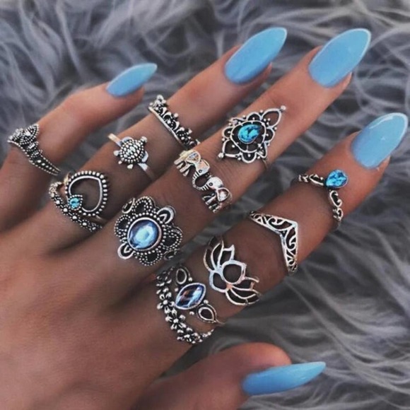 13 Piece Elephant and Turtle Midi Ring Set - Picture 1 of 7